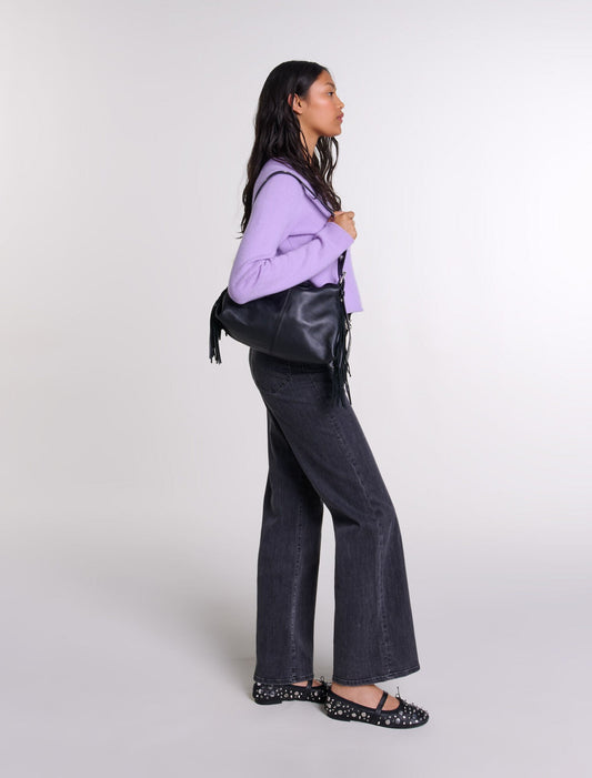 Black-Black belted baggy jeans