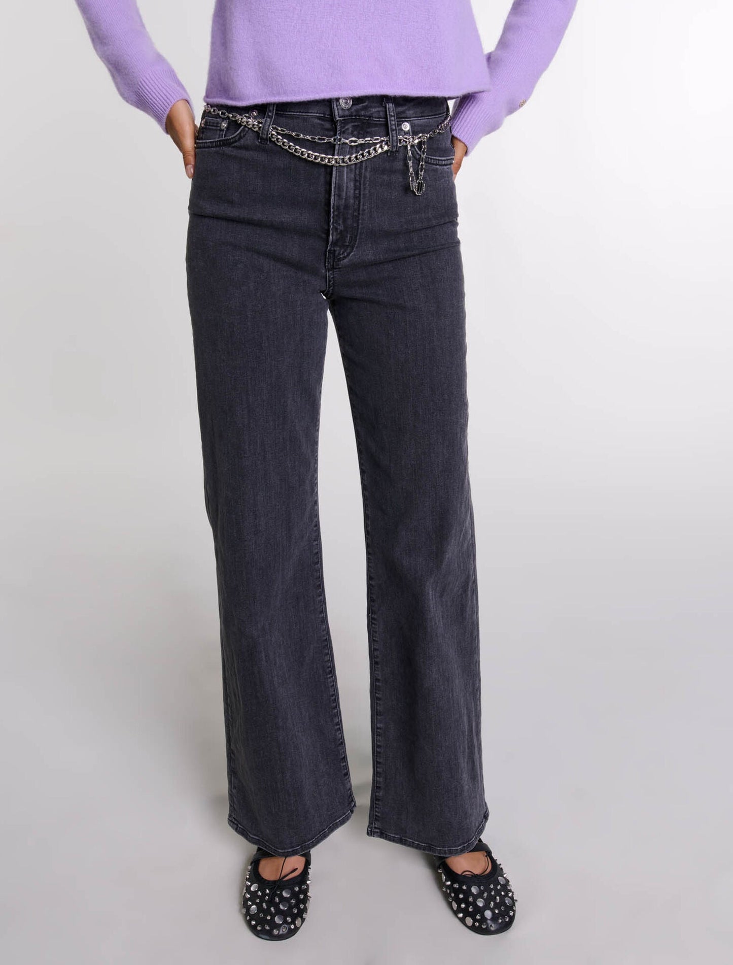 Black-Black belted baggy jeans