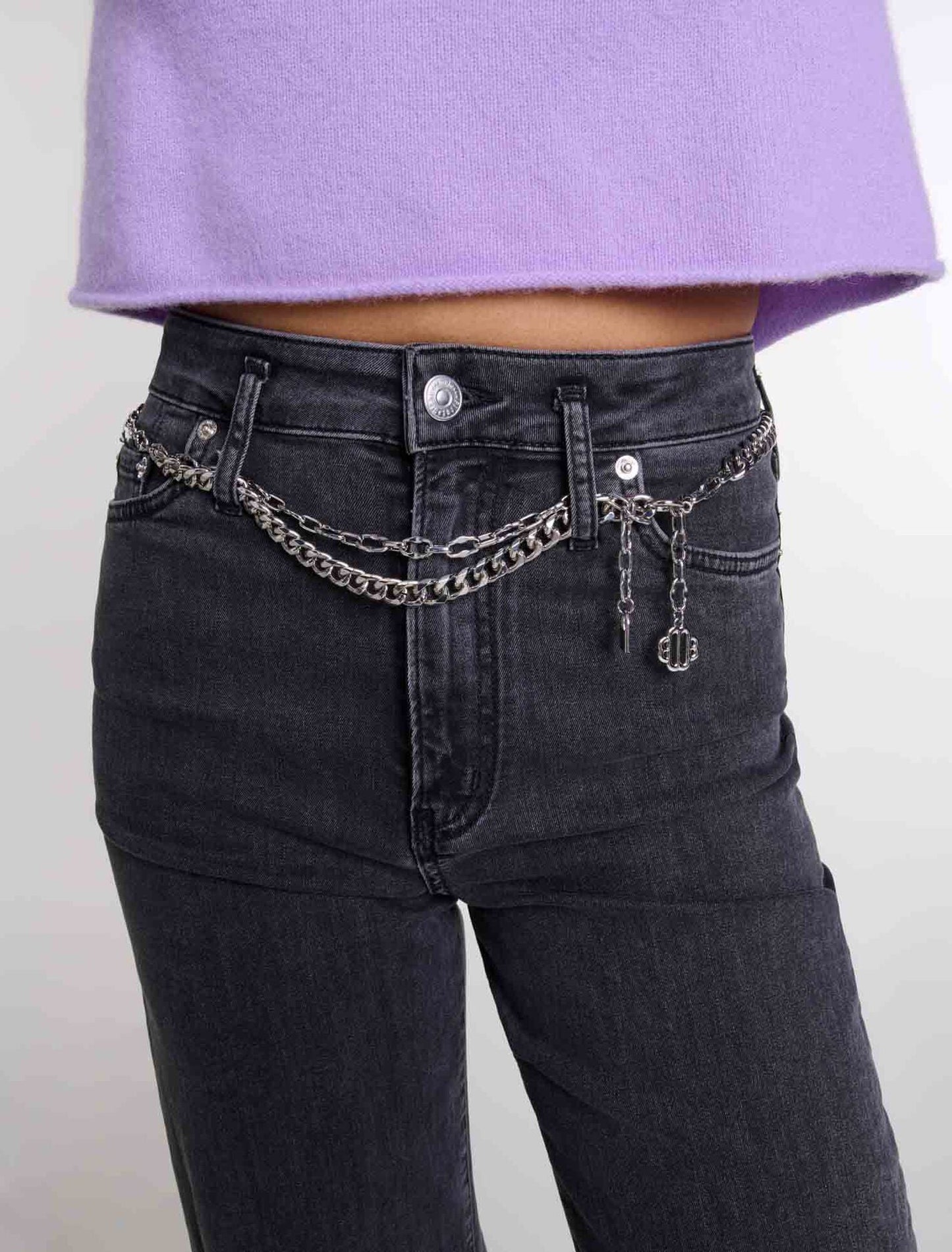 Black-Black belted baggy jeans