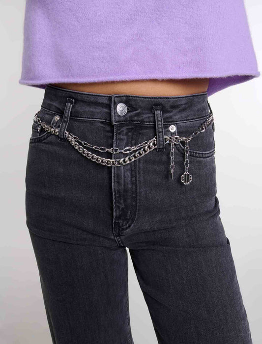 Black-Black belted baggy jeans