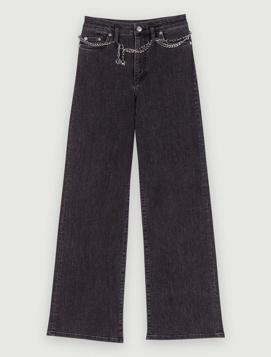 Black-Black belted baggy jeans