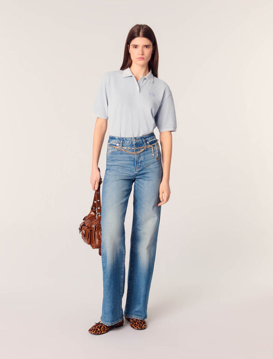 Blue-featured-Jeans with chain-link belt