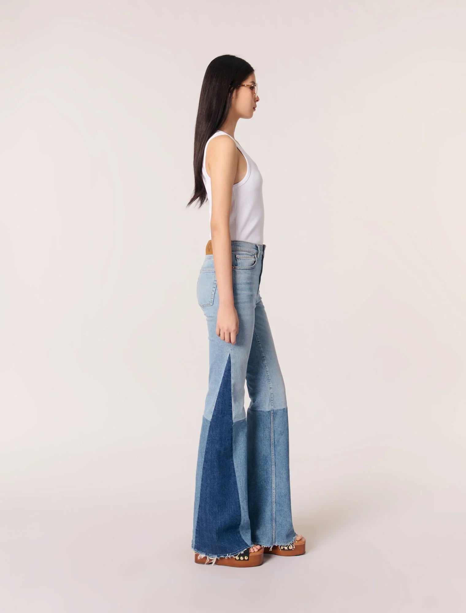 Blue Jean-Tricolour Patchwork Jeans