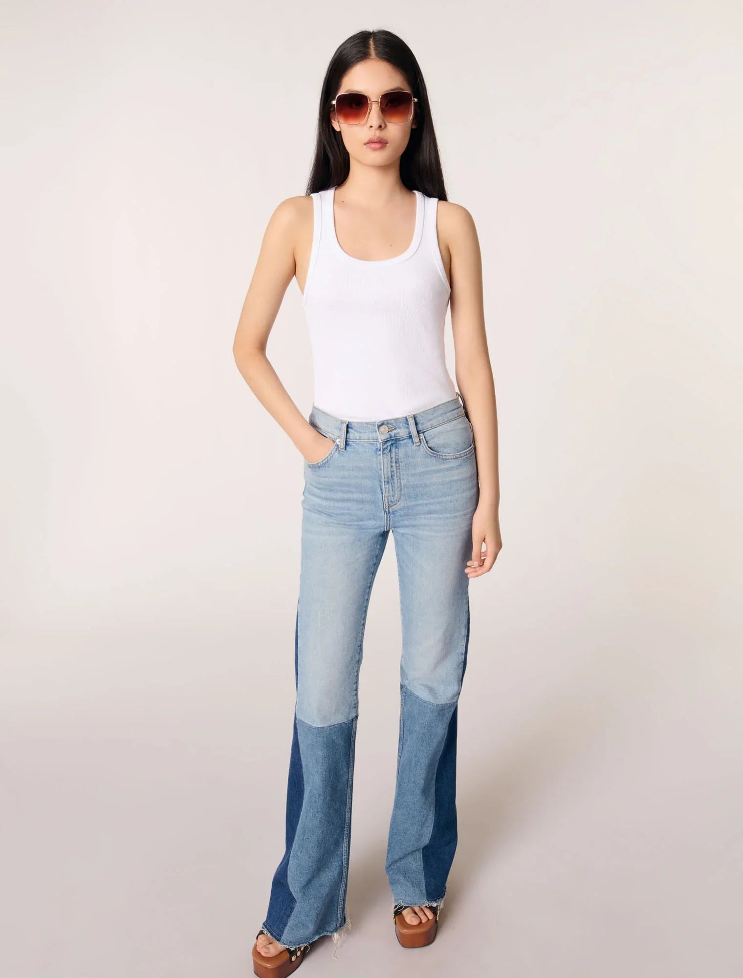 Blue Jean-Tricolour Patchwork Jeans
