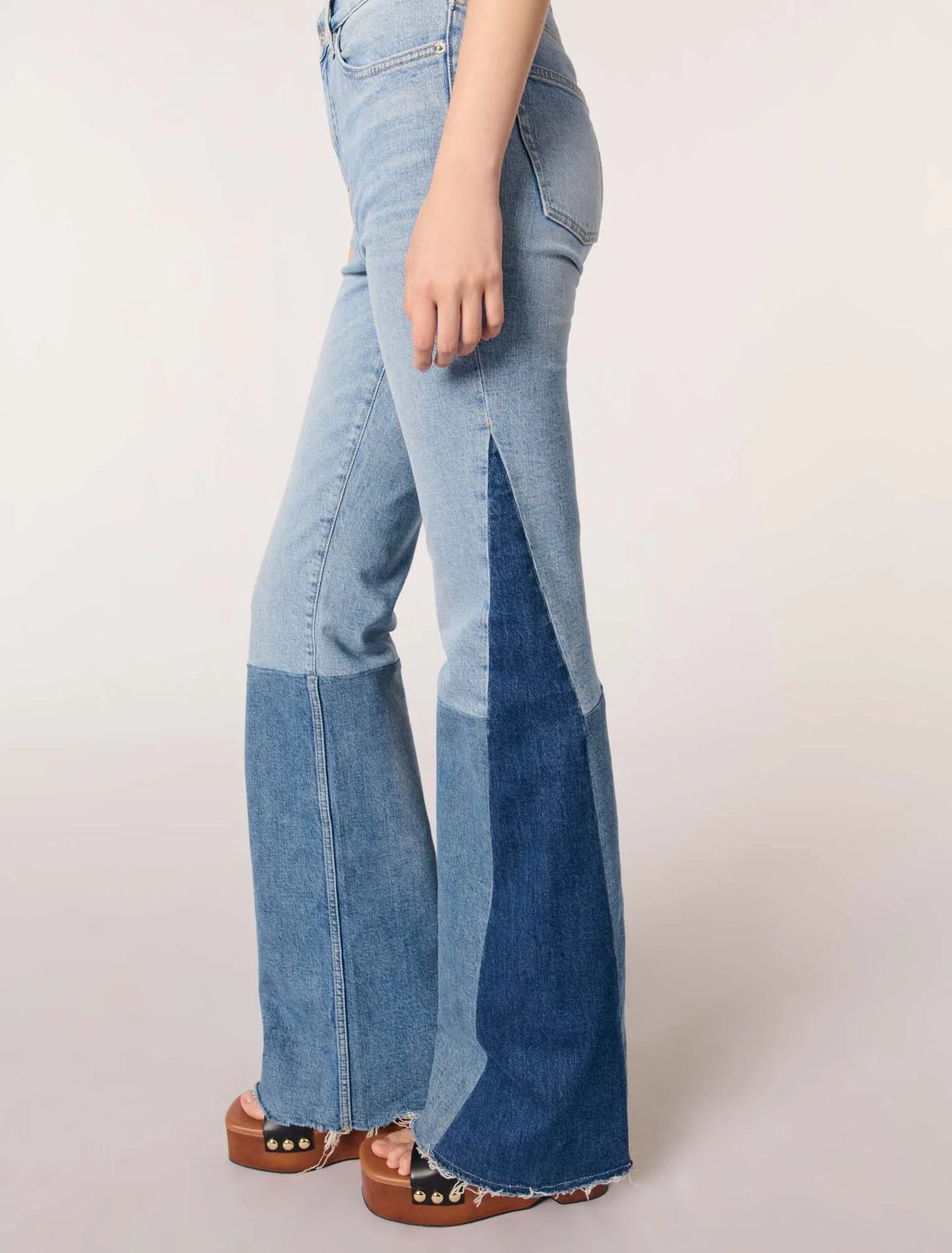 Blue Jean-Tricolour Patchwork Jeans