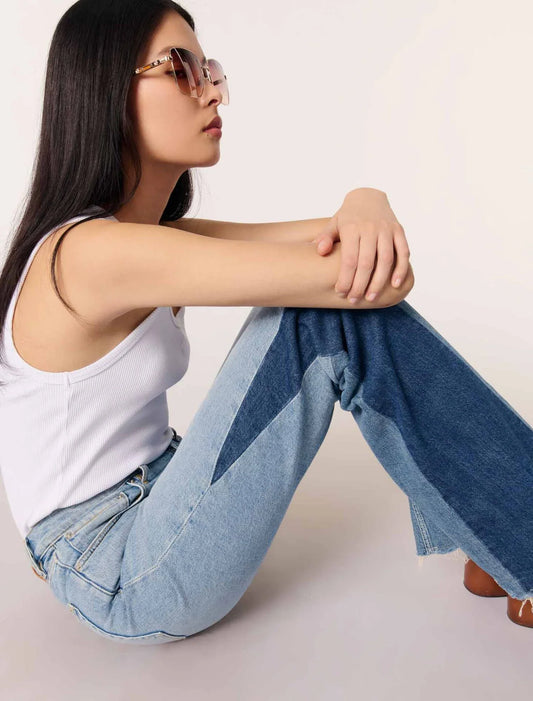 Blue Jean-Tricolour Patchwork Jeans