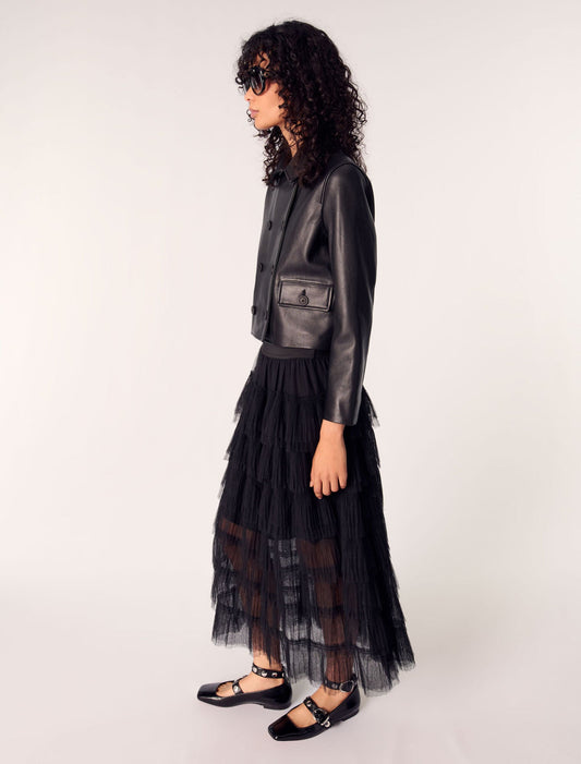 Black-Tulle Midi Skirt