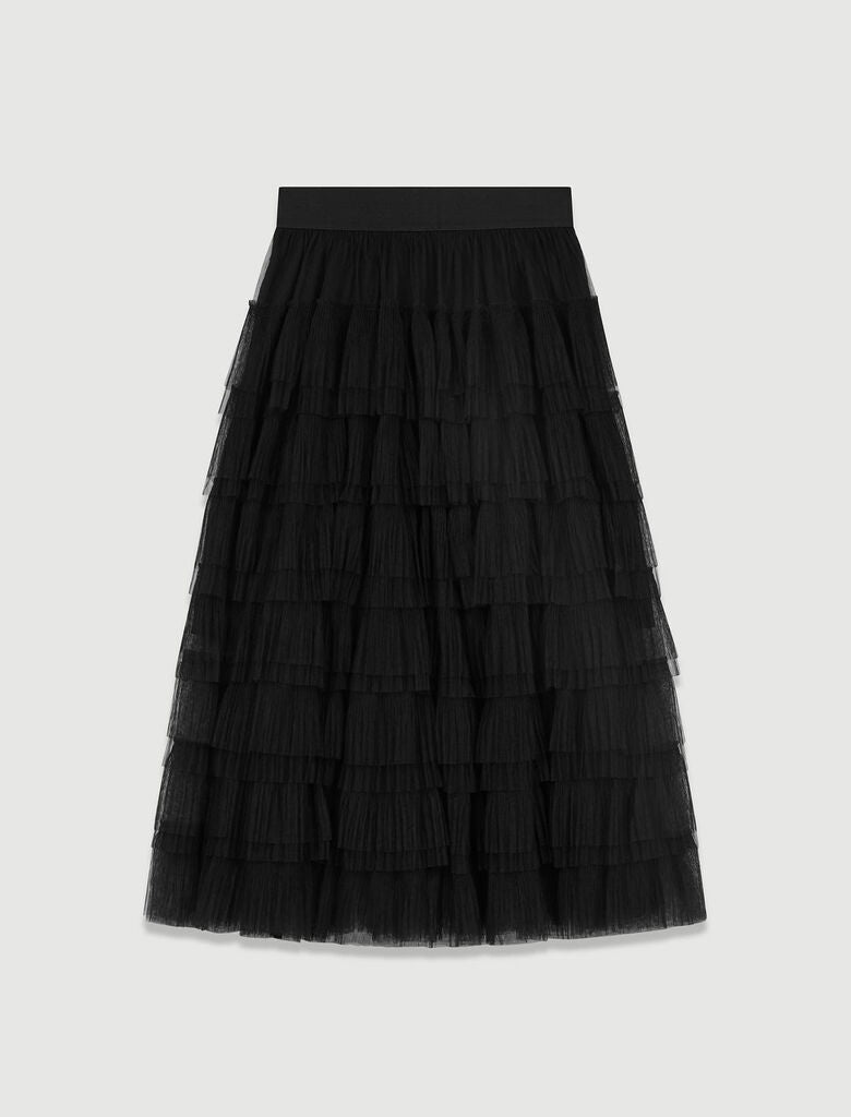 Black-Tulle Midi Skirt