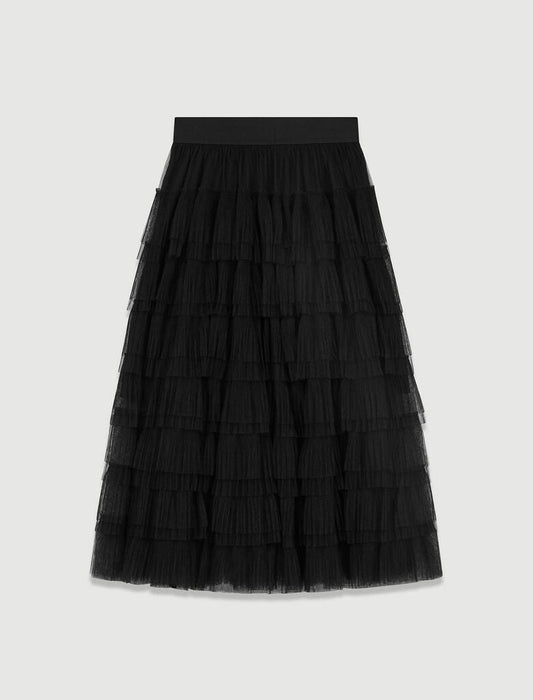 Black-Tulle Midi Skirt