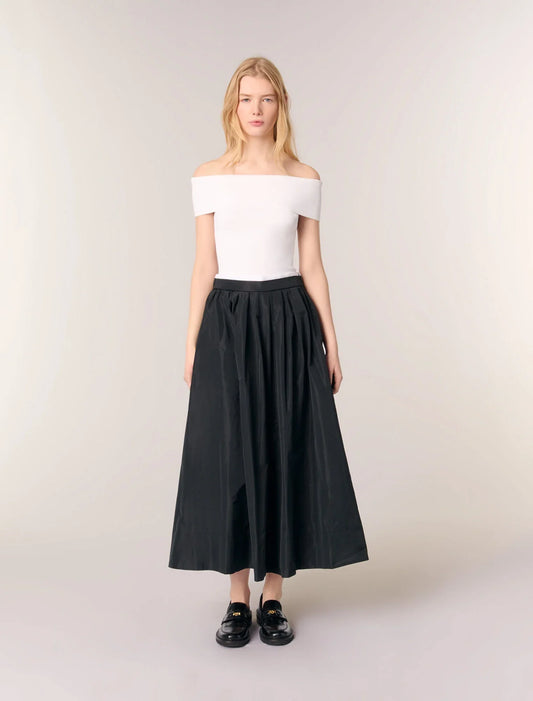 Black-featured-Long skirt with contrast waistband
