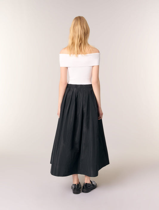 Black-Long skirt with contrast waistband