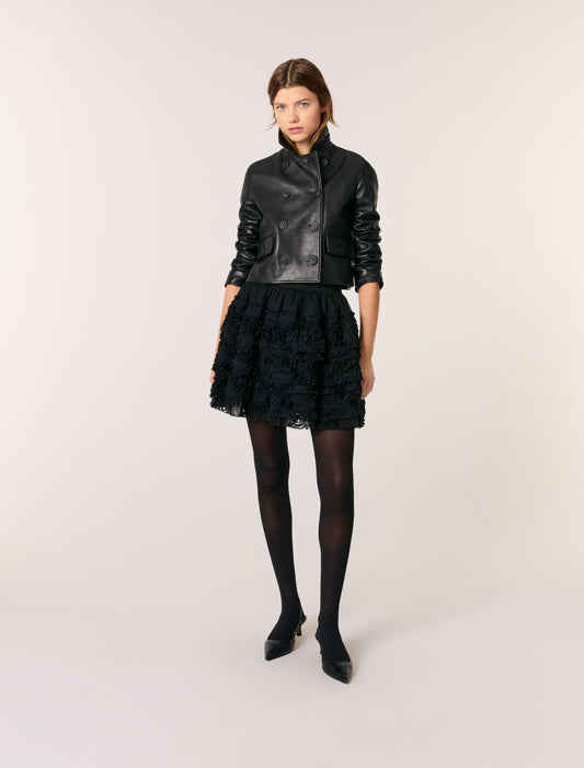 Black featured Short Embroidered Skirt