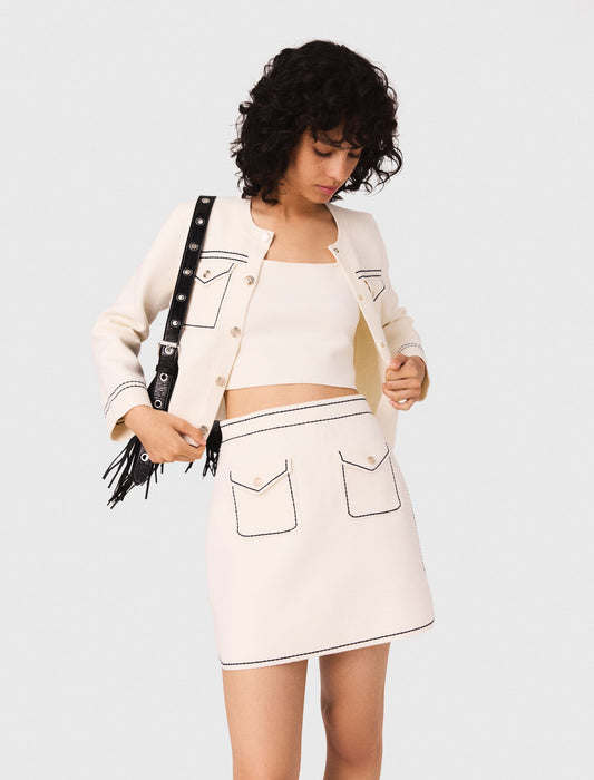 Short topstitched knit skirt
