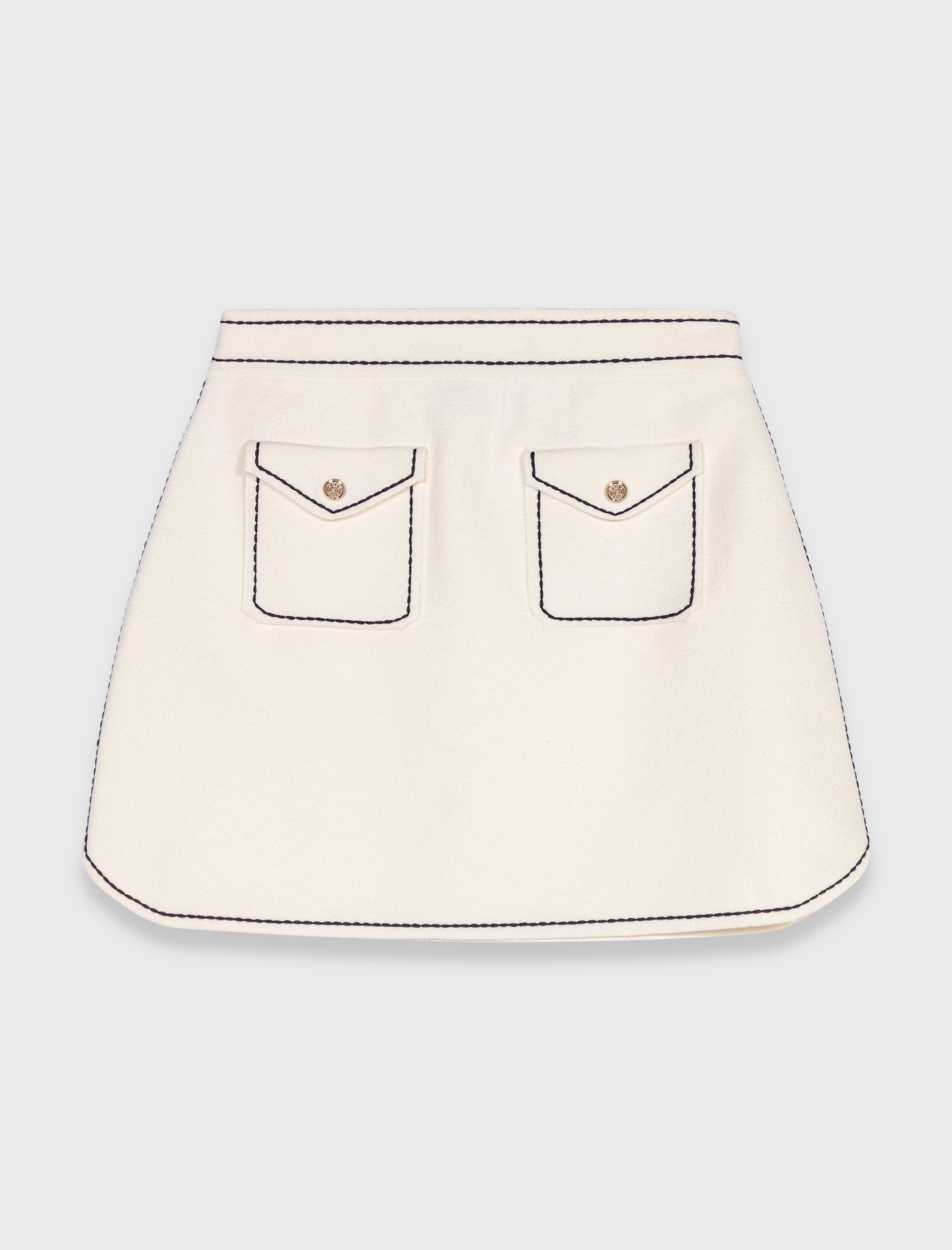 Short topstitched knit skirt