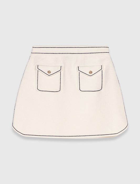 Short topstitched knit skirt