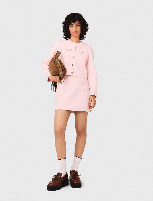 Short topstitched knit skirt