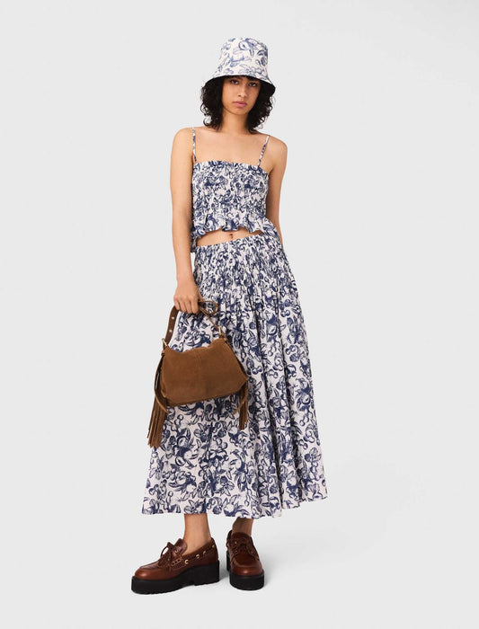 Blue Fruits Print  featured Long printed skirt