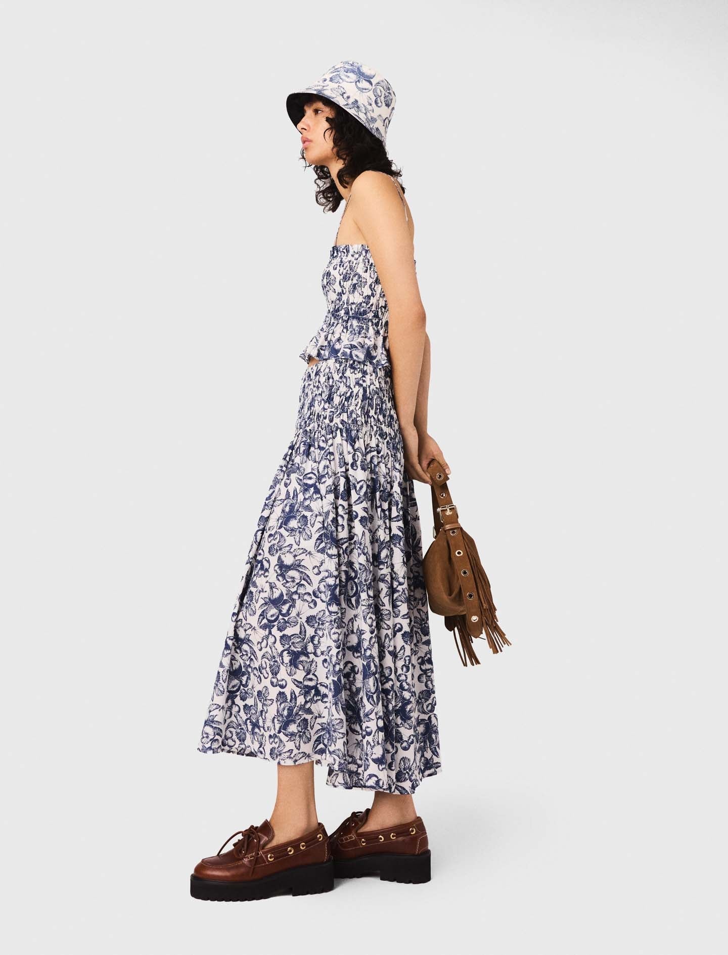 Blue Fruits Print  Long printed skirt