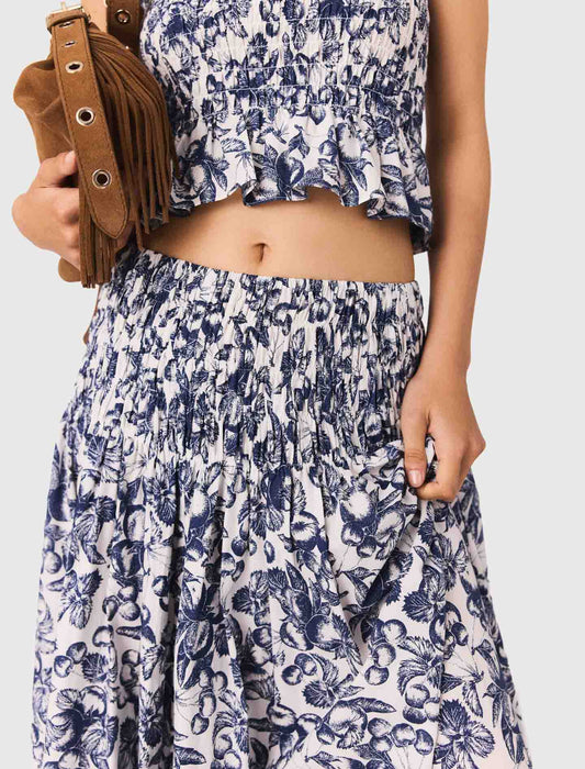 Blue Fruits Print  Long printed skirt
