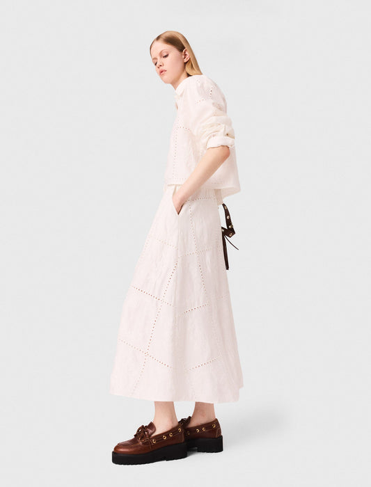 Embroidered midi skirt White