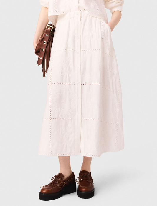 Embroidered midi skirt White