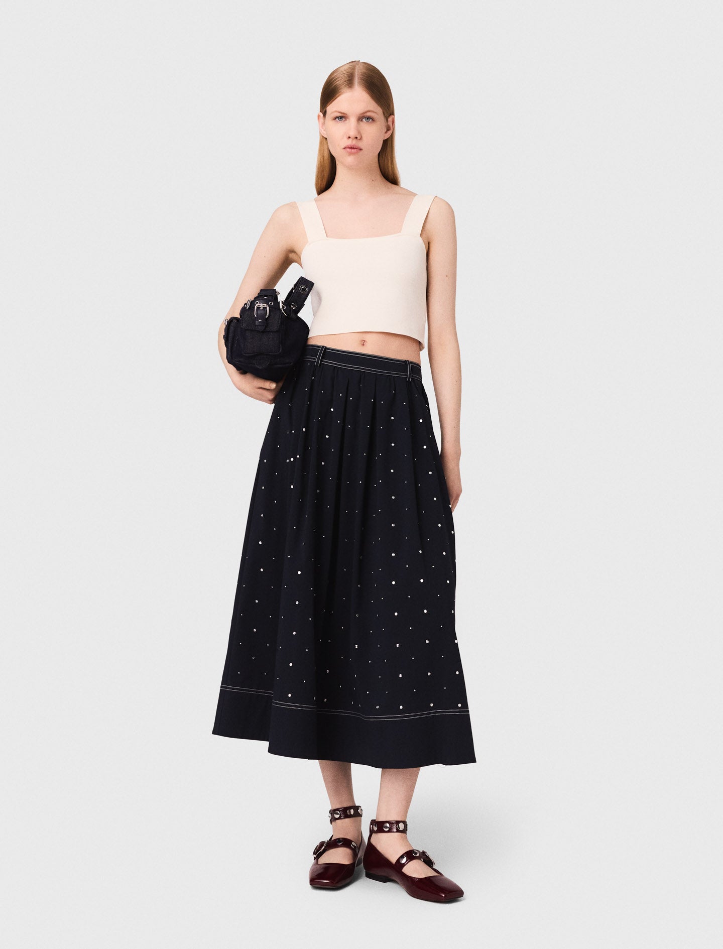 Long studded cotton skirt