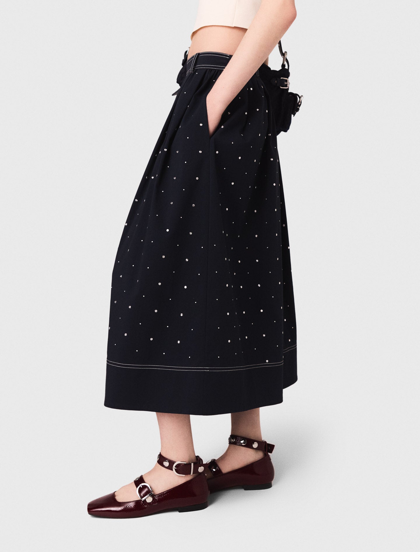 Long studded cotton skirt