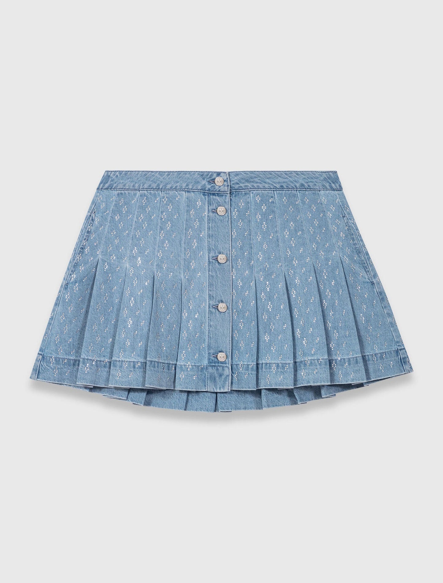 Rhinestone pleated denim skirt