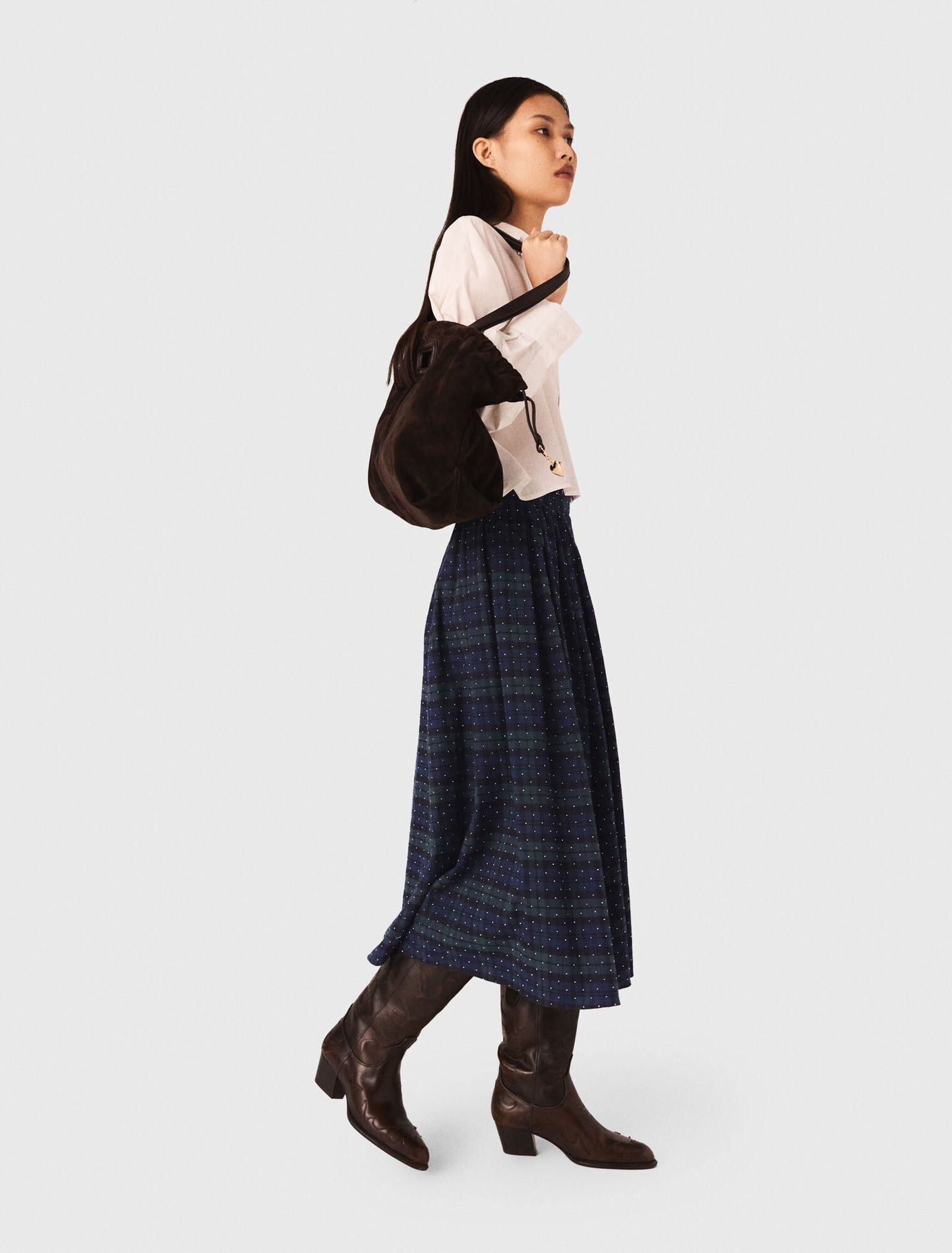 Check skirt with rhinestones