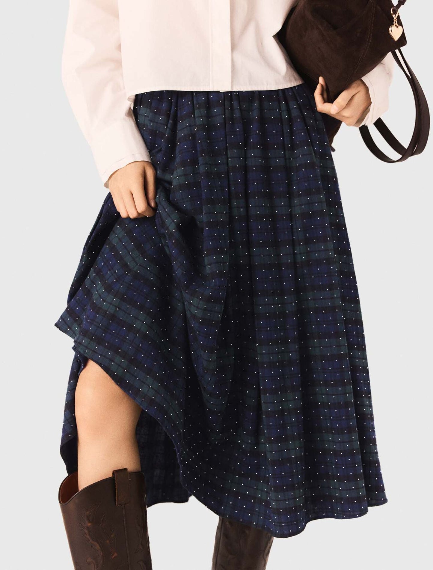 Check skirt with rhinestones