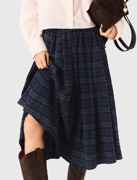 Check skirt with rhinestones