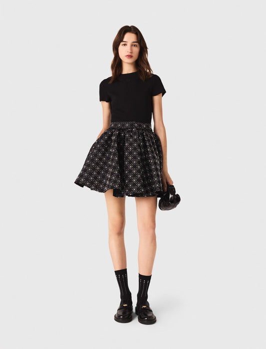 Pearl and rhinestone skater skirt Black
