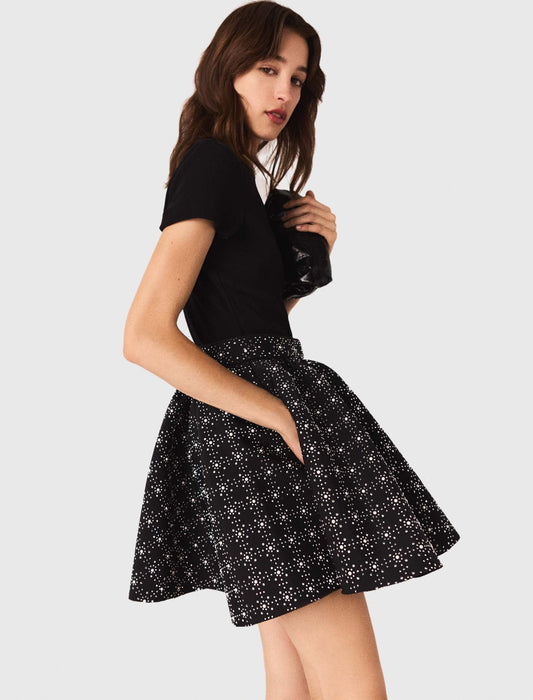Pearl and rhinestone skater skirt Black