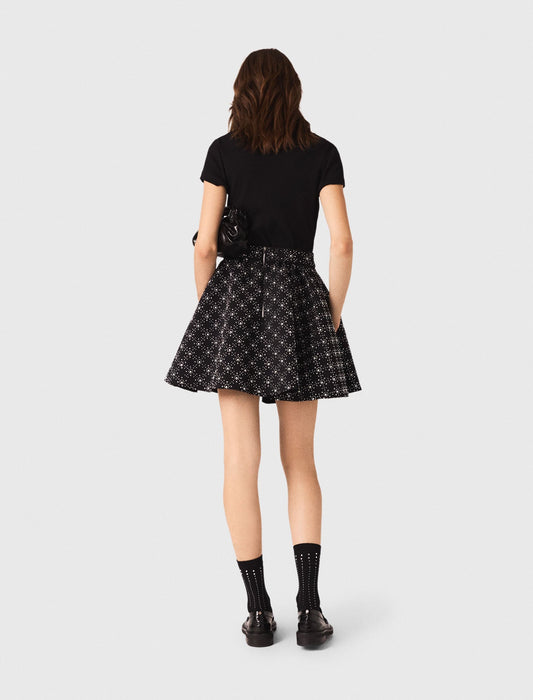 Pearl and rhinestone skater skirt Black