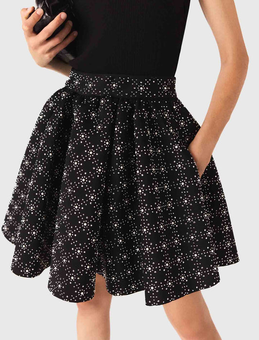 Pearl and rhinestone skater skirt Black