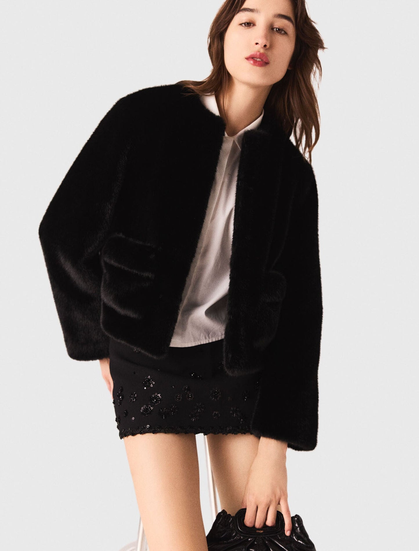 Short faux fur coat Black