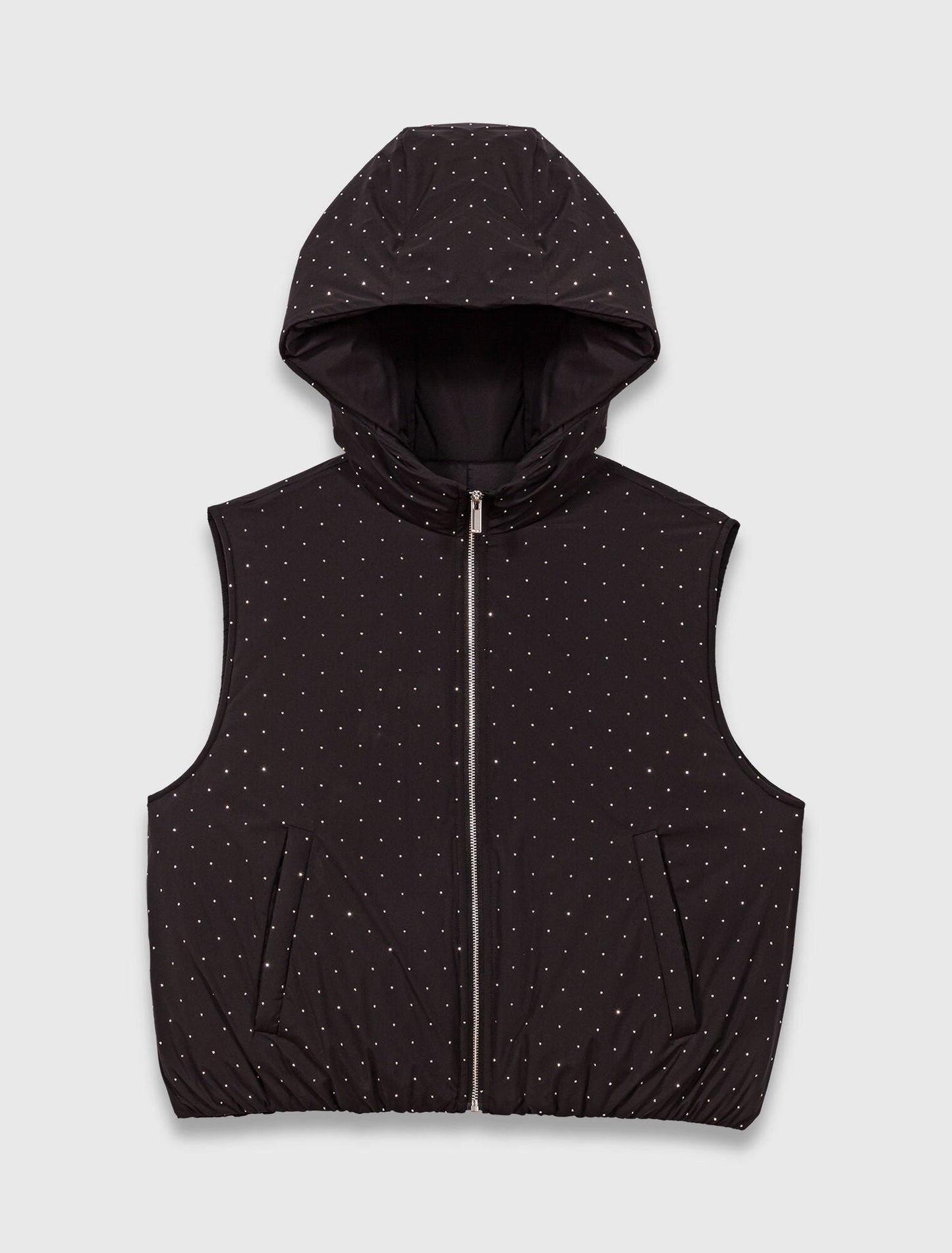 mfpou01415 rhinestone sleeveless puffer jacket black