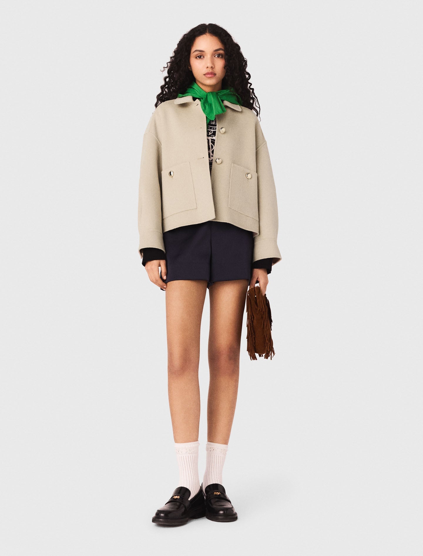Short pleated-back wool jacket