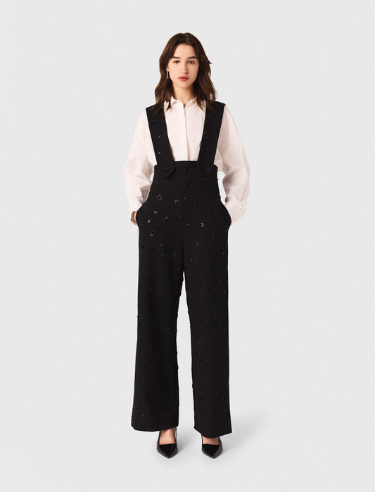 Embroidered trousers with braces Black