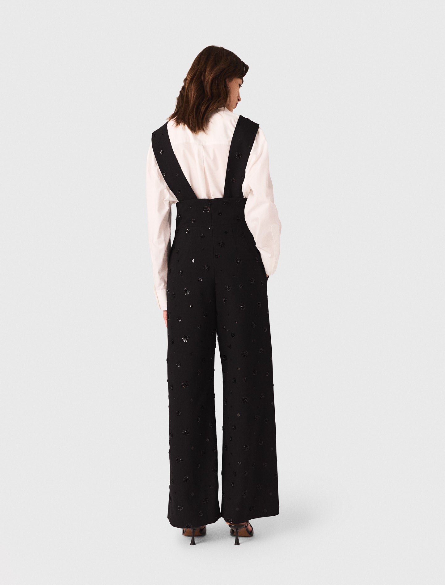 Embroidered trousers with braces Black