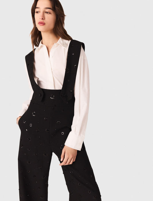 Embroidered trousers with braces Black
