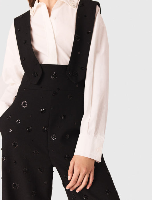 Embroidered trousers with braces Black