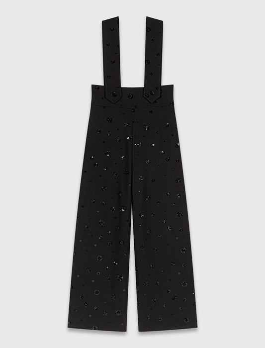 Embroidered trousers with braces Black