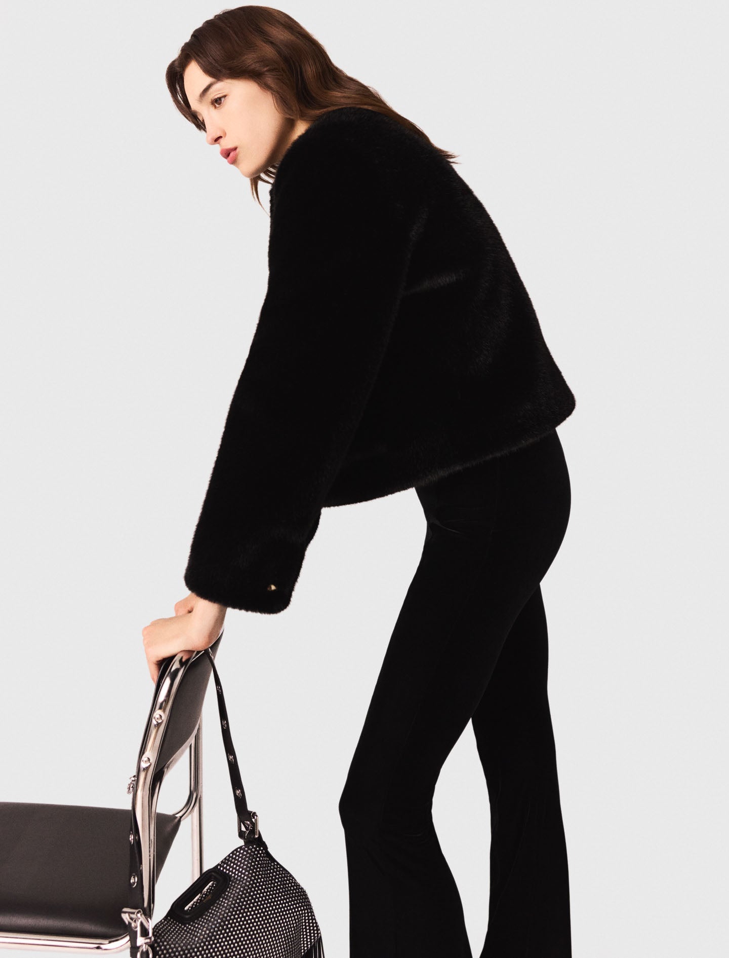 Stretch velour trousers Black