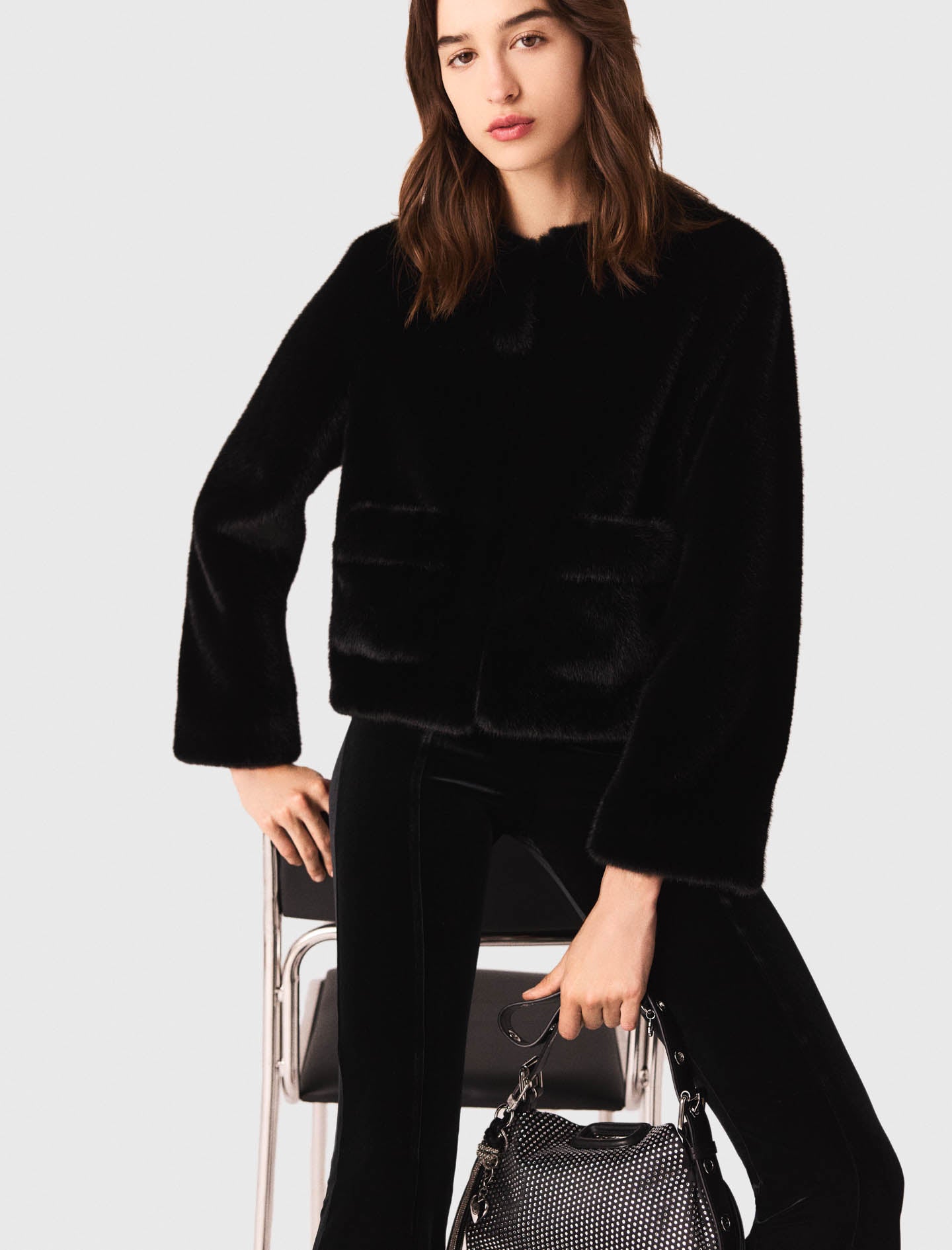 Stretch velour trousers Black