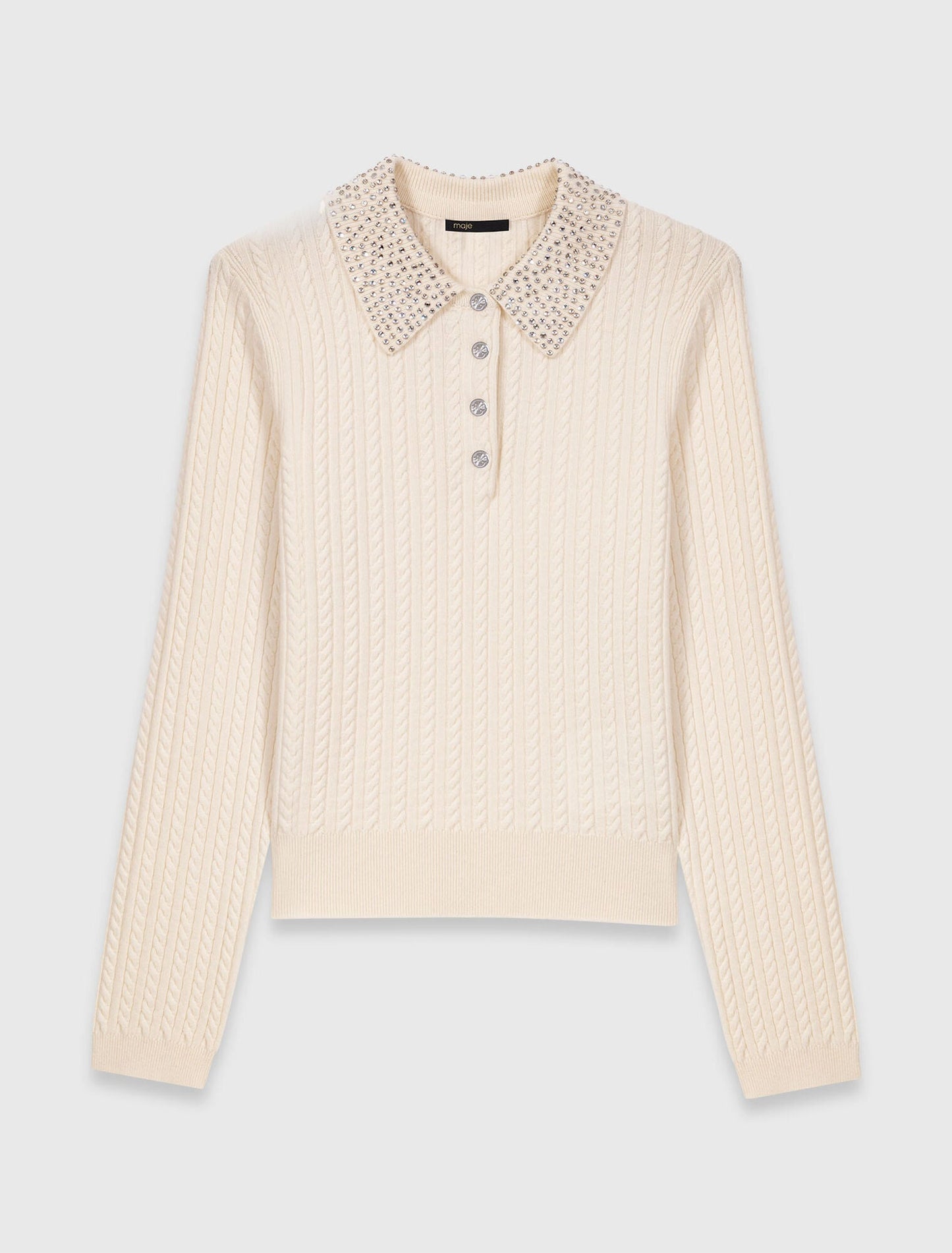 Knit polo shirt with rhinestone collar