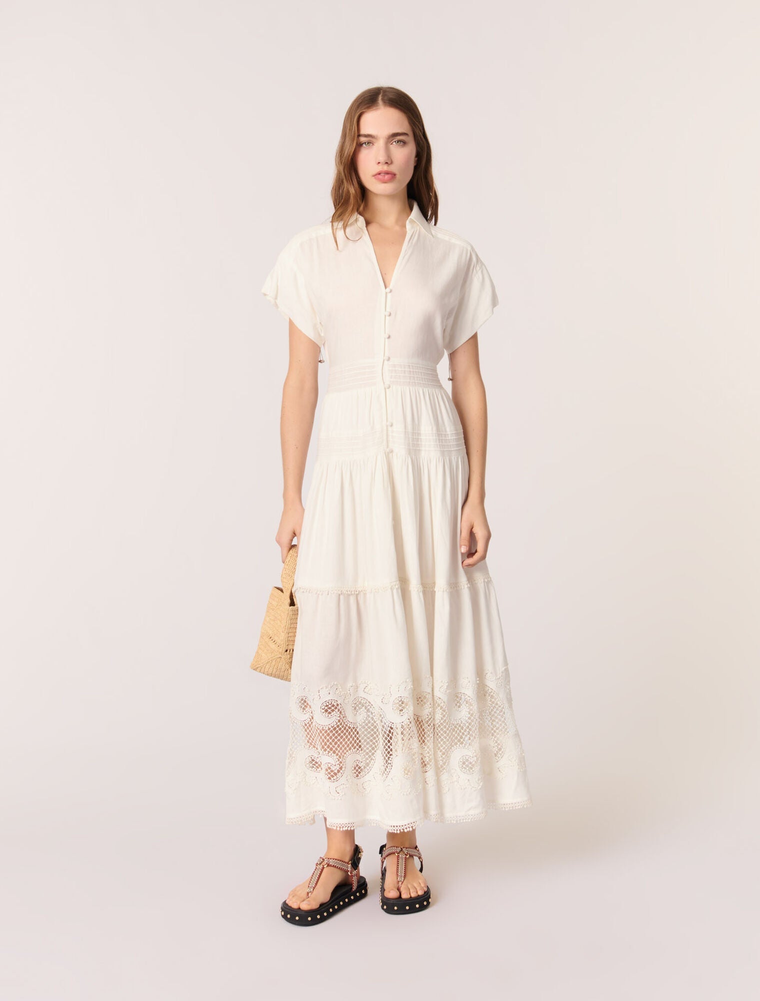 Ecru-featured-Embroidered ruffled maxi dress