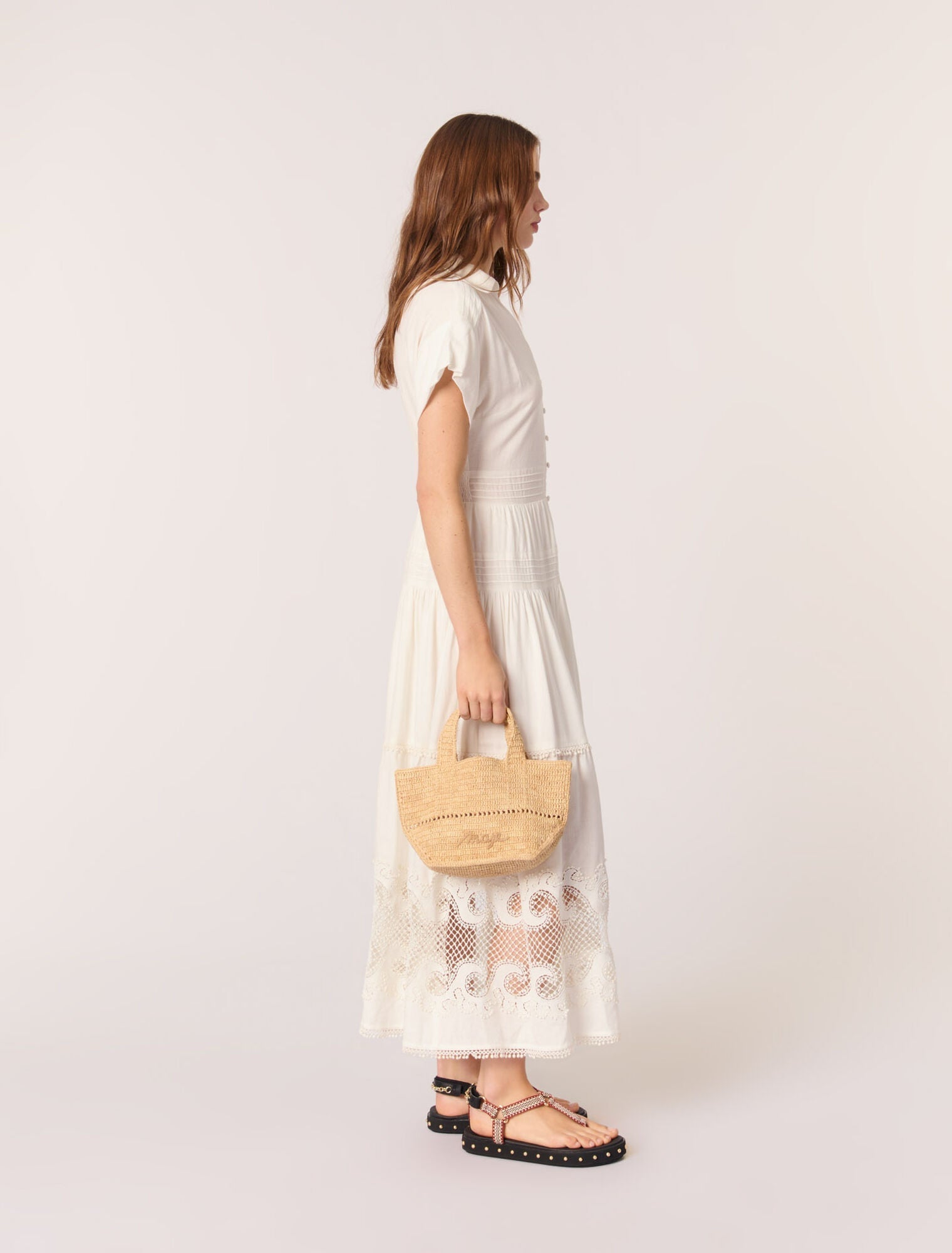 Ecru-Embroidered ruffled maxi dress