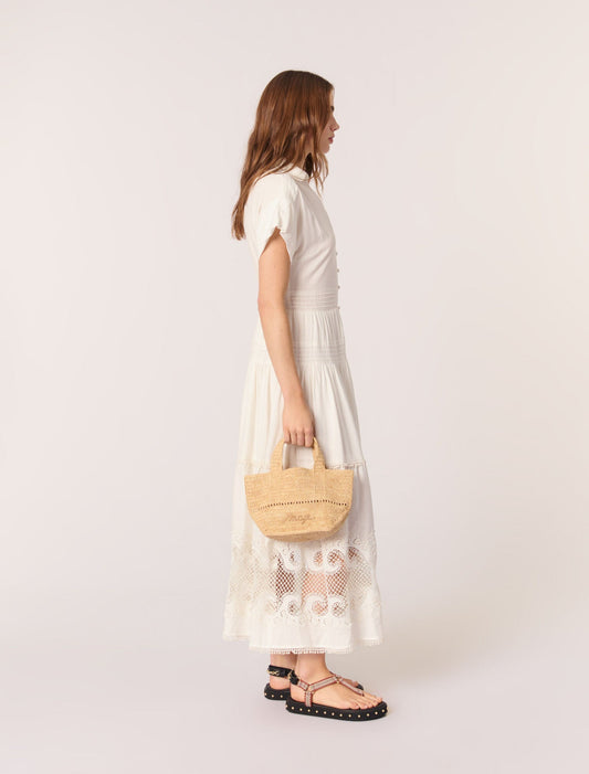 Ecru-Embroidered ruffled maxi dress