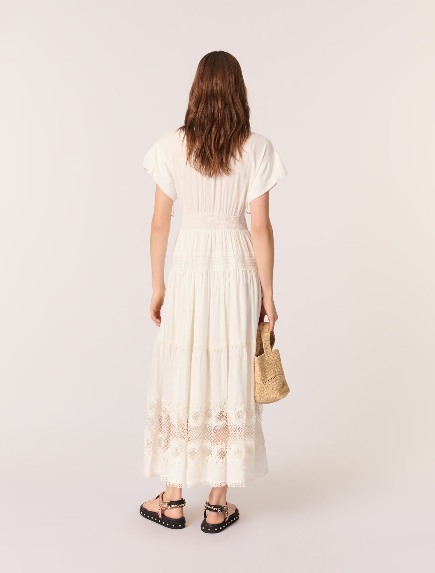 Ecru-Embroidered ruffled maxi dress
